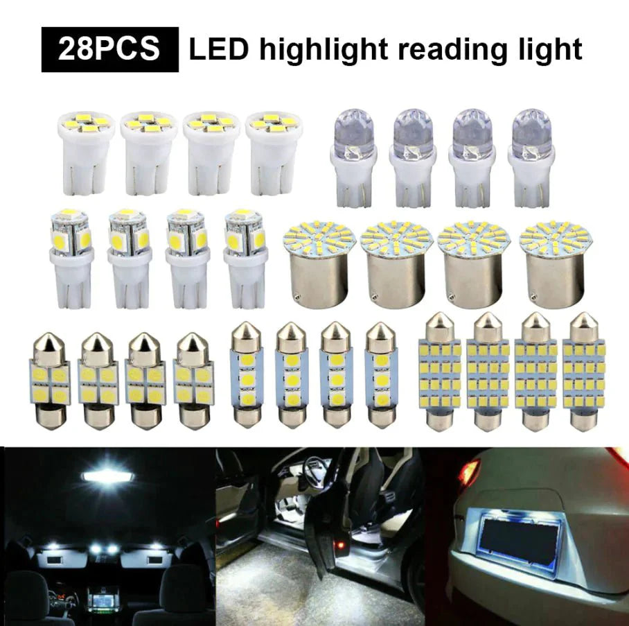 28-Piece White LED Interior Light Bulb Set for Cars
