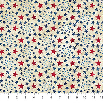 Tissu en coton beige Stars And Stripes 14 étoiles à pinwheel multicolores