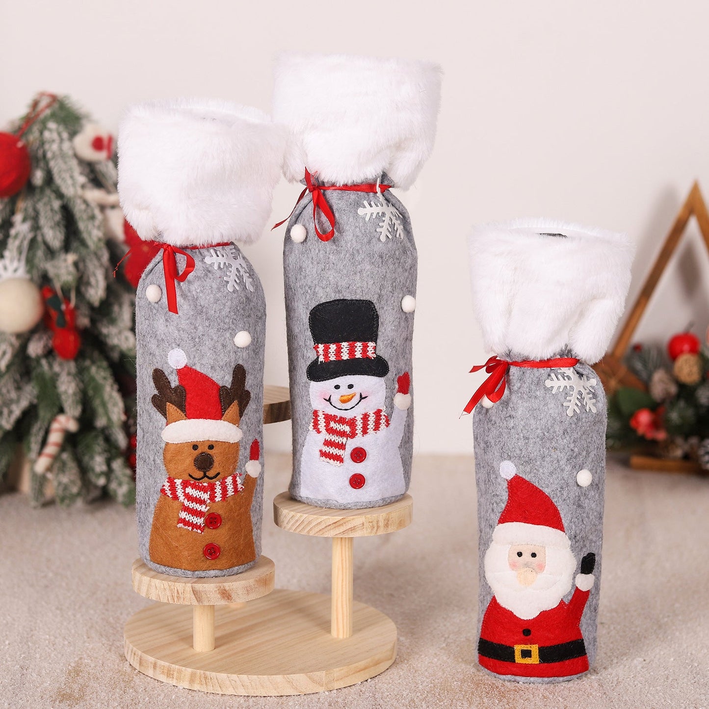 Christmas supplies red wine bottle covers elderly snowmen elk red wine bags household items - Korvel