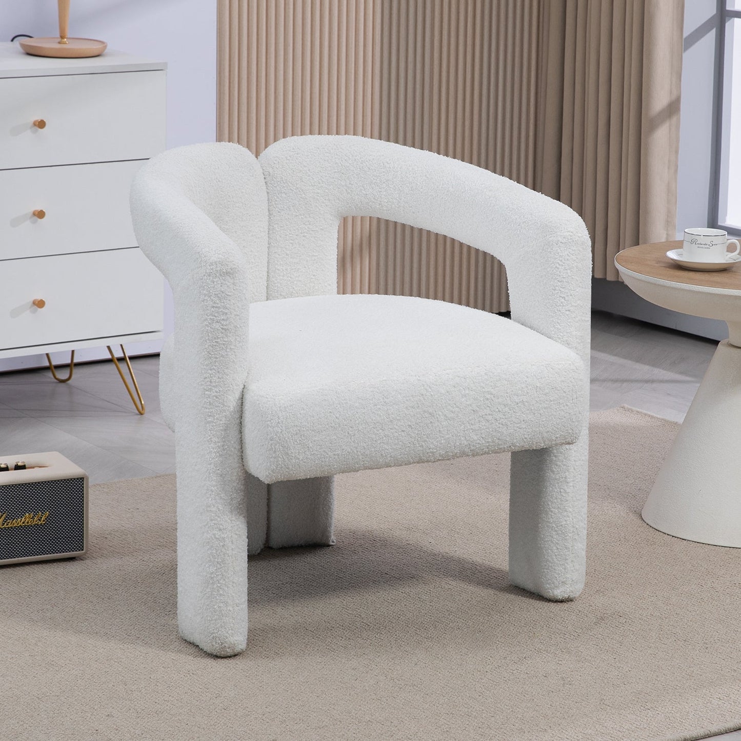 Teddy fabric modern design dining chair,open-Back ,modren kitchen armchair for Dinging Room(BEIGE) - Korvel
