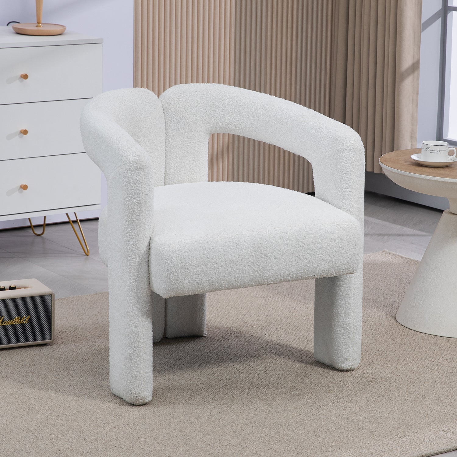 Teddy fabric modern design dining chair,open-Back ,modren kitchen armchair for Dinging Room(BEIGE) - Korvel
