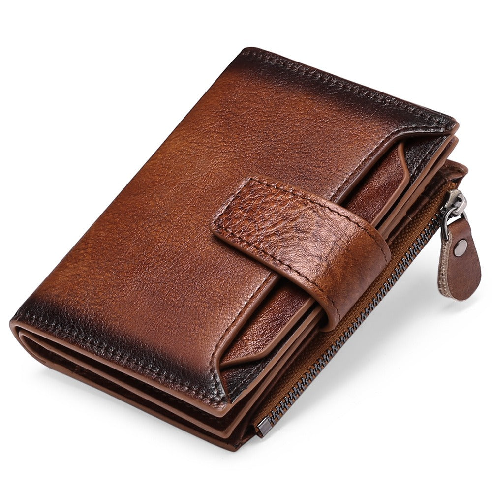 Men's short genuine leather wallet first layer cowhide Korean style fashion casual wallet driver's license wallet father's day gift - Korvel