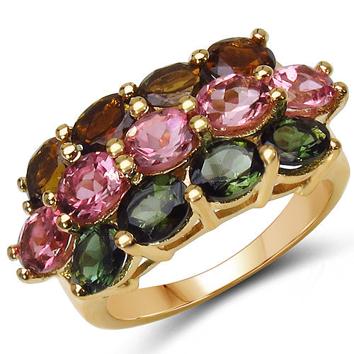 Bague en cluster en tourmaline multi en plaqué or jaune 14K