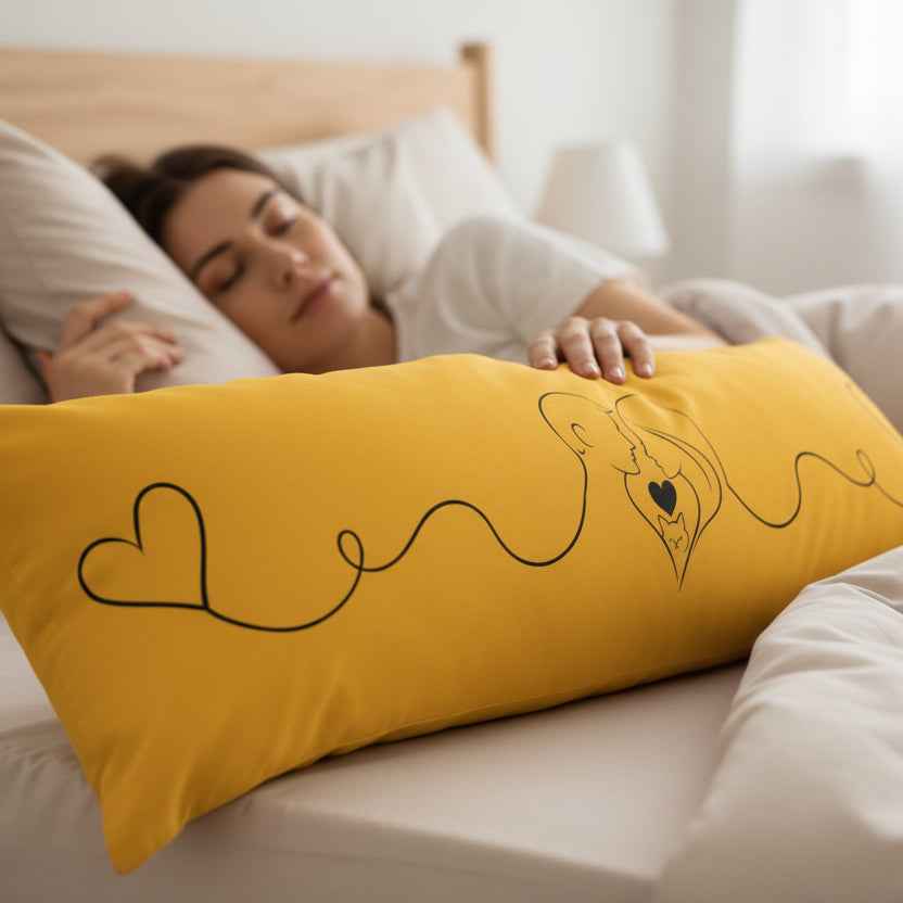 Almohada Corporal Corazones Conectados – Diseño de Arte Lineal Minimalista, 20” × 54”