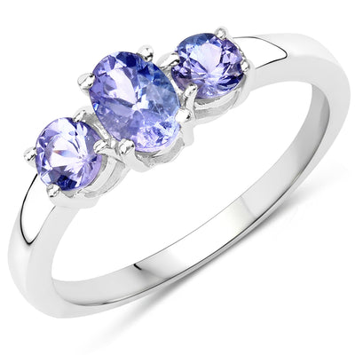 0.90 Carat Genuine Tanzanite Sterling Silver Engagement Ring