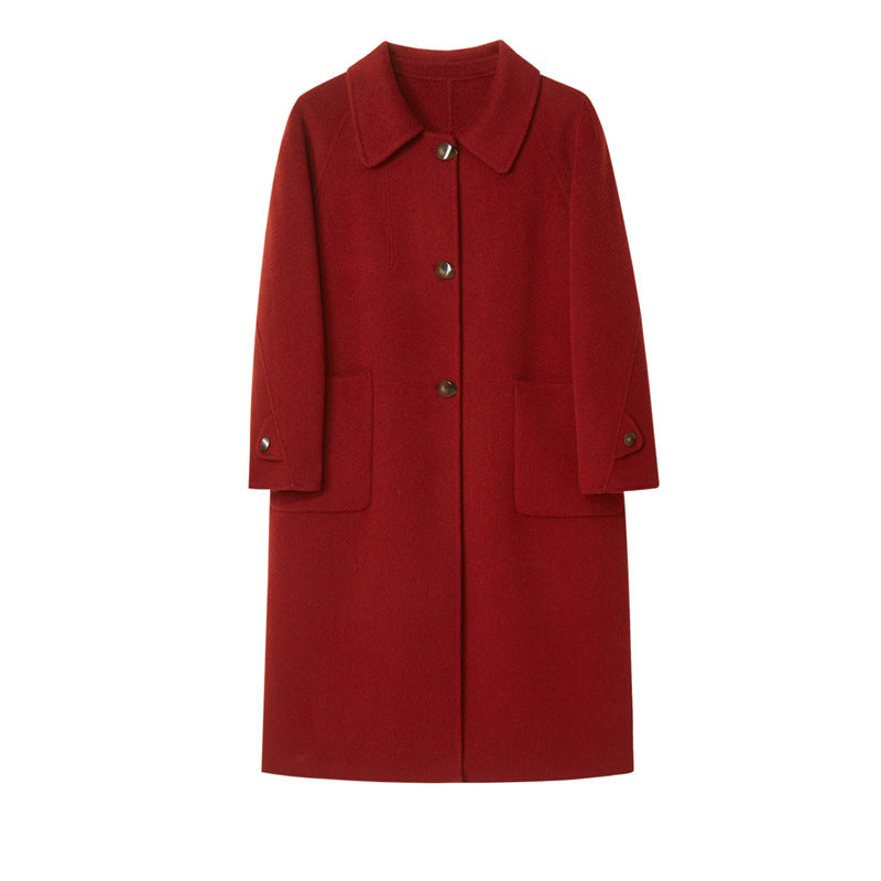 Elegant Double-Faced Wool Overcoat for Women