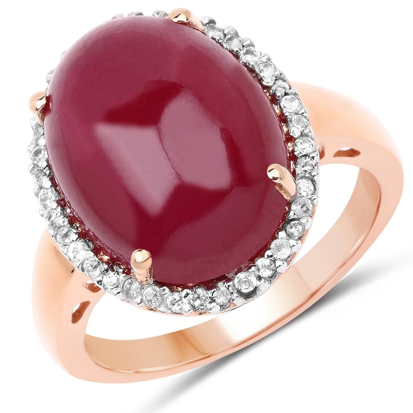 Bague cocktail en or rose 14K plaqué avec rubis et topaze blanche