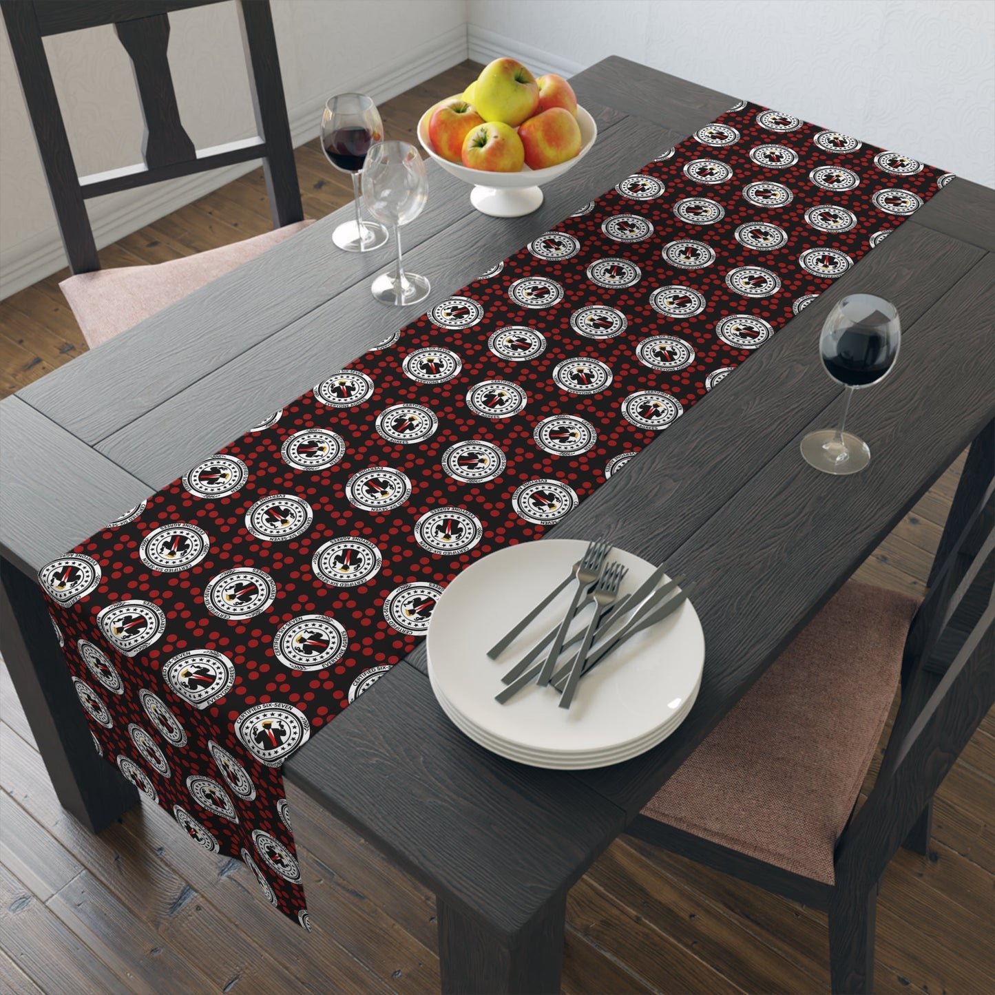 Certified Six Seven Table Runner – Political Parody Medallion Decor