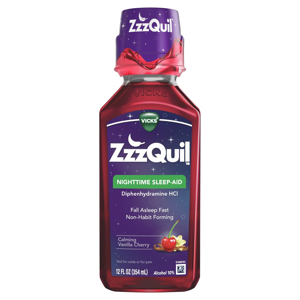 Vick's ZzzQuil Nighttime Calming Vanilla Cherry Sleep Aid 12 Fl Oz
