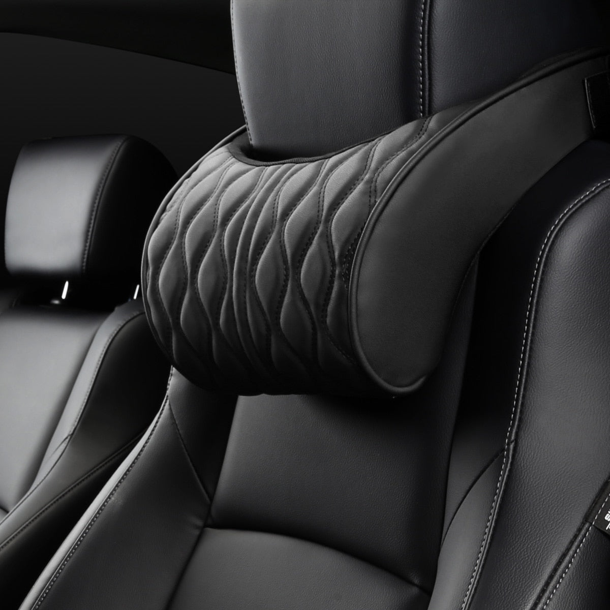 Memory Foam Car Headrest Pillow Leather Embroidered Seat Supports Sets Back Cushion Adjustment Auto Neck Rest Lumbar Pillows - Korvel