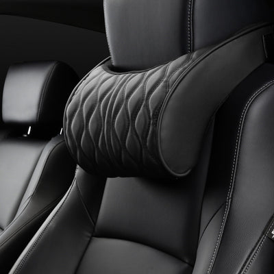 Memory Foam Car Headrest Pillow Leather Embroidered Seat Supports Sets Back Cushion Adjustment Auto Neck Rest Lumbar Pillows - Korvel