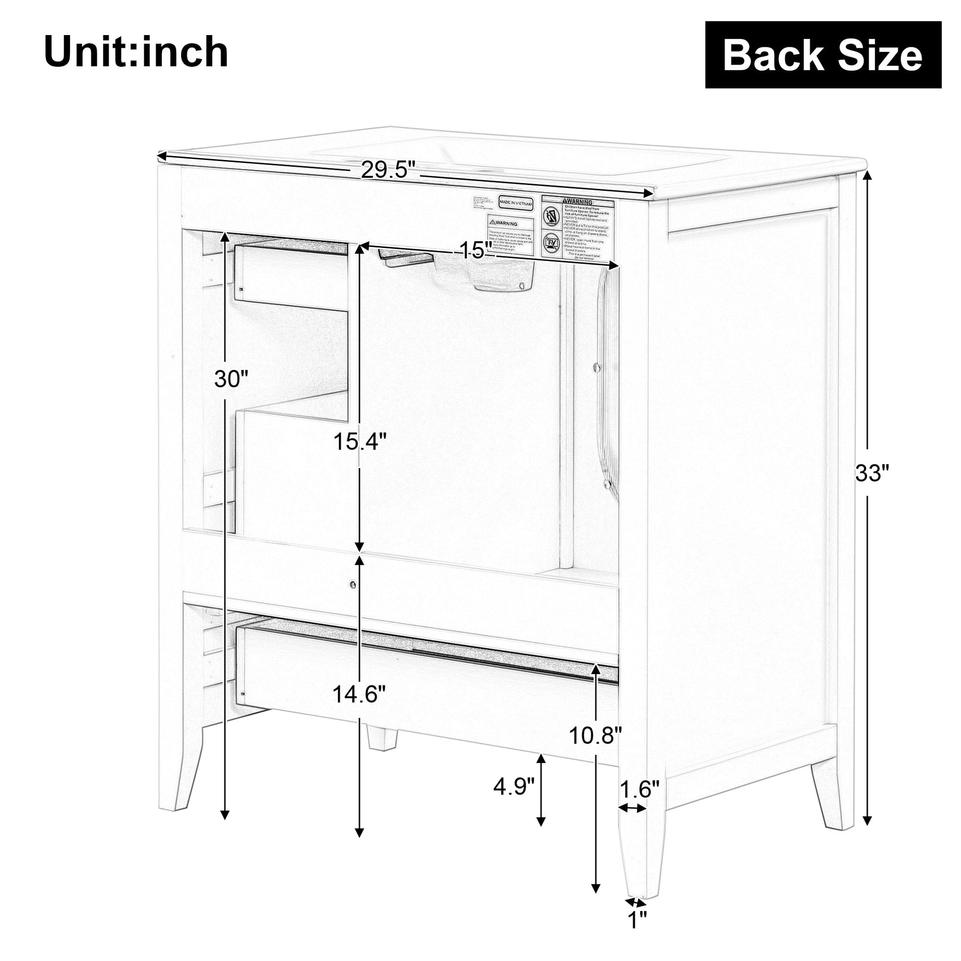 30" Bathroom Vanity with Sink, Bathroom Vanity Cabinet with Three Drawers and Door, Solid Wood and MDF, White - Korvel