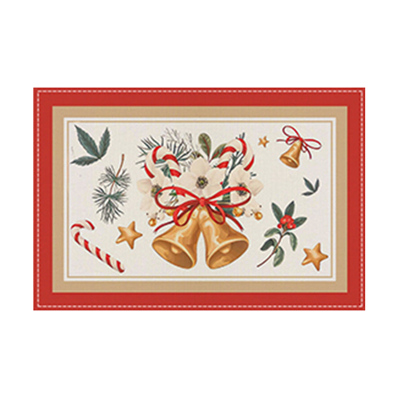 Christmas tree bell print placemat red striped plaid linen table mat Christmas party decoration insulation mat - Korvel