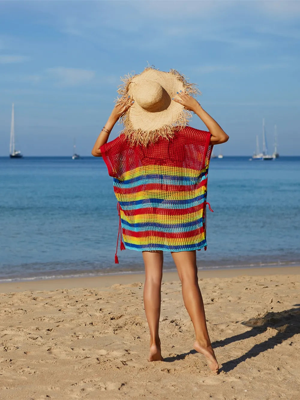 Cutout Striped Cover-Up with Tassel - Korvel