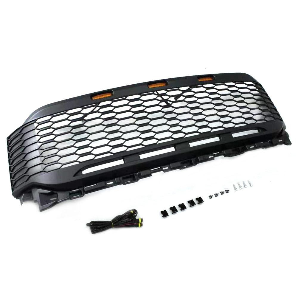 Grill For 2021 2022 2023 Ford f150 Raptor Grill Replacement W/LED Lights & Letters Matte Black - Korvel