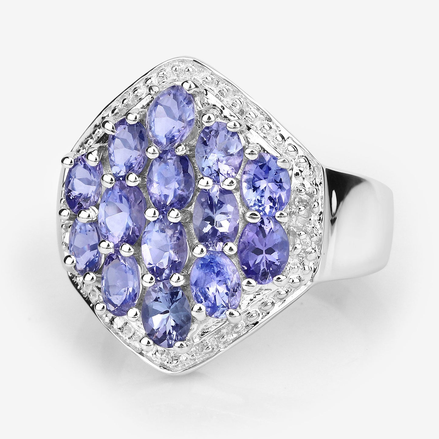 Anillo de Plata Esterlina con Tanzanita y Topacio Blanco de 2.41 Quilates