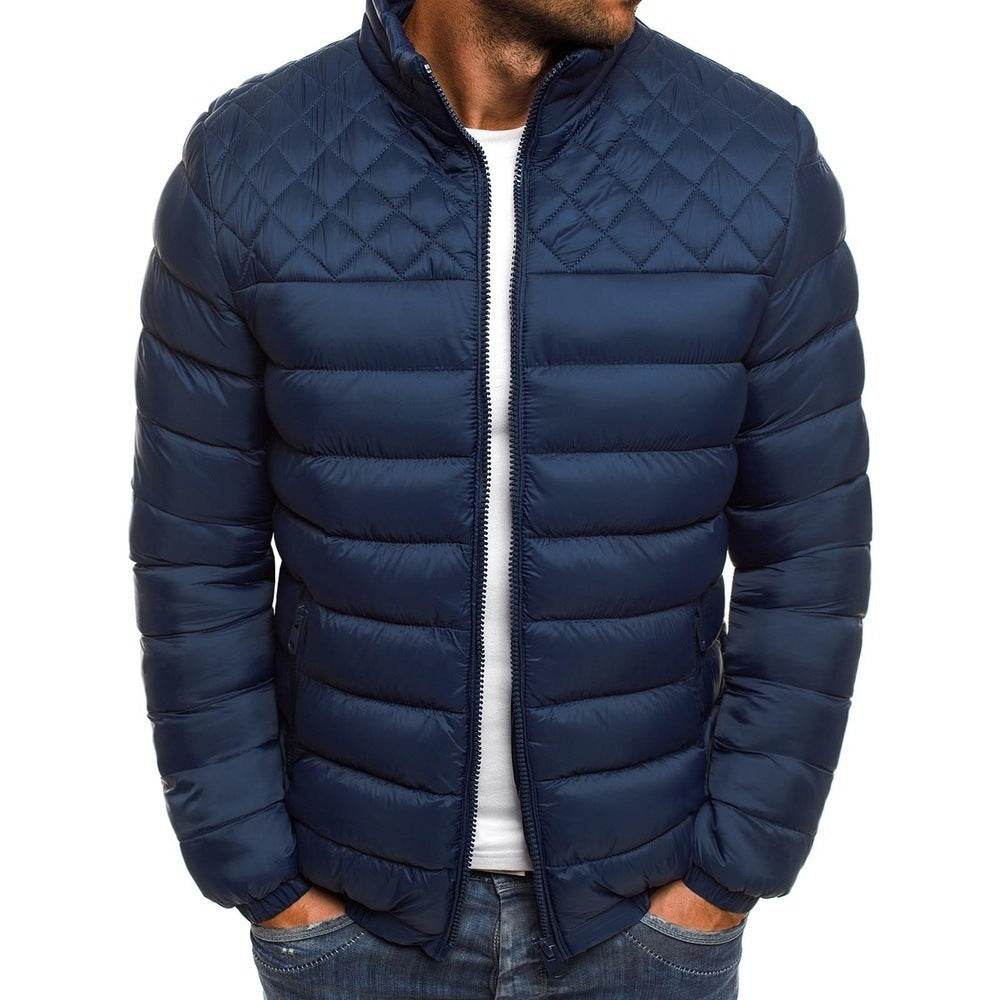 Men's Solid Color Stand Collar Puffer Jacket