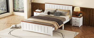 Full Size Wood Platform Bed Wooden Slat Support, Vintage Simple Bed Frame with Rectangular Headboard and Footboard, White - Korvel