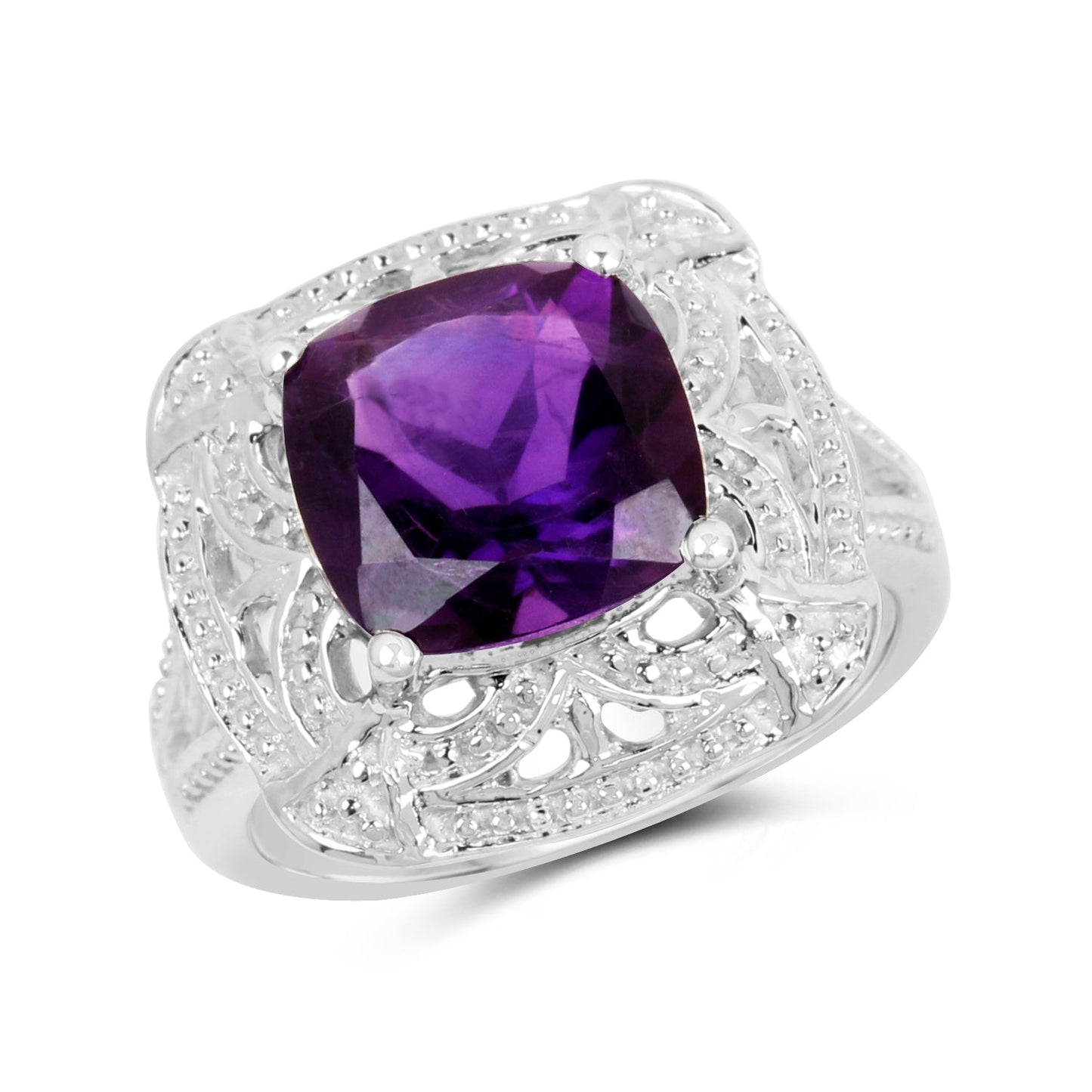 Bague de fiançailles en argent sterling avec améthyste véritable de 4,35 carats