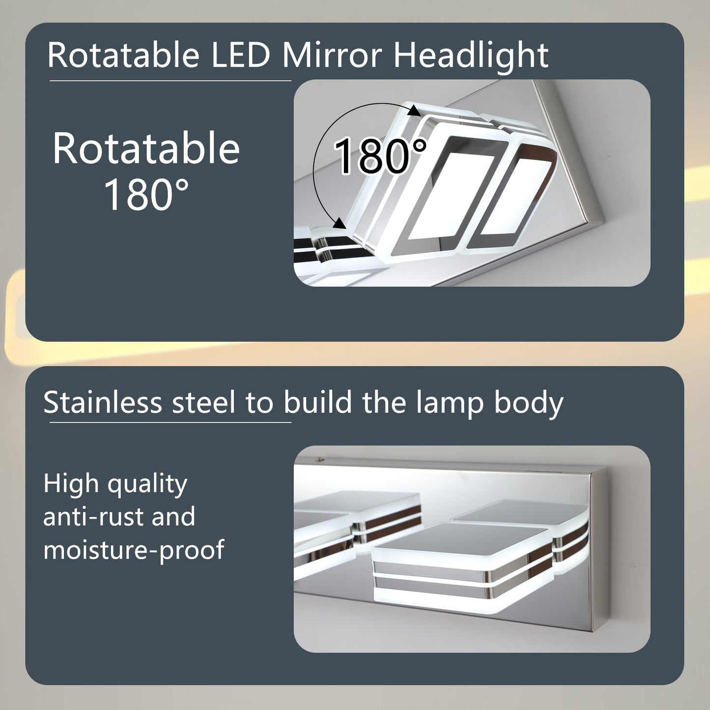 LED Modern Chrome Makeup Light, 6-Lights Acrylic Chrome Makeup Mirror Light - Korvel