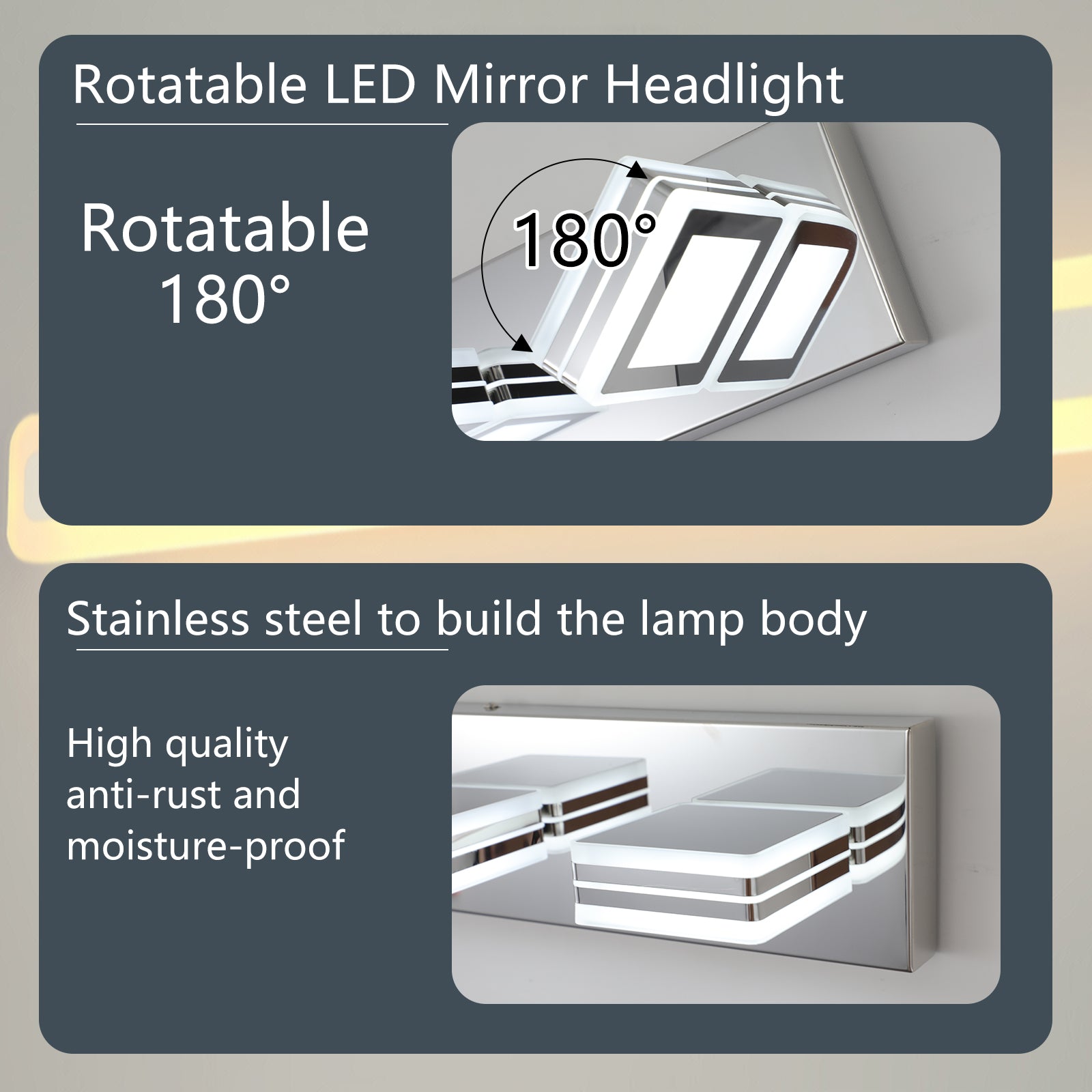 LED Modern Chrome Makeup Light, 6-Lights Acrylic Chrome Makeup Mirror Light - Korvel