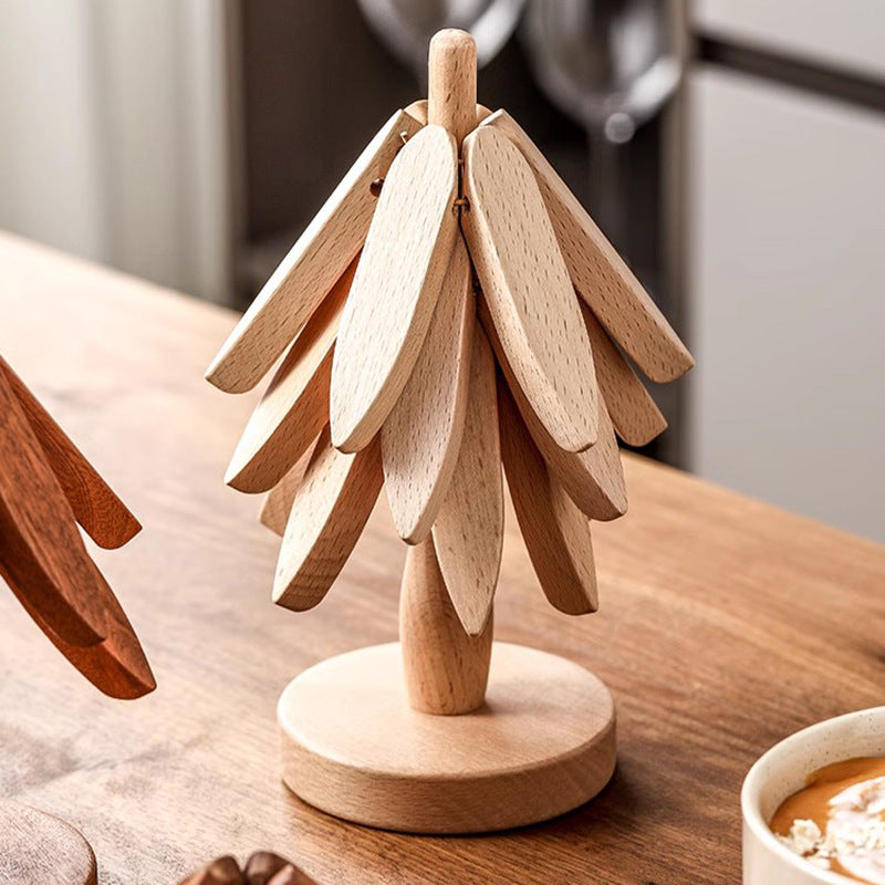 Wooden Christmas Tree Folding Coaster Black Walnut Thick Seat Adiabatic Pad For Kitchen Desktop Decoration Housewarming Gift - Korvel