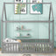 Full Size Wood House Bed with Fence and Door, Gray - Korvel