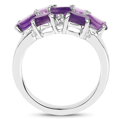 3.05 Carat Amethyst and White Topaz Sterling Silver Ring