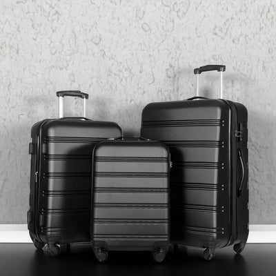 Premium Black 3 Piece Hardside Luggage Set with TSA Lock