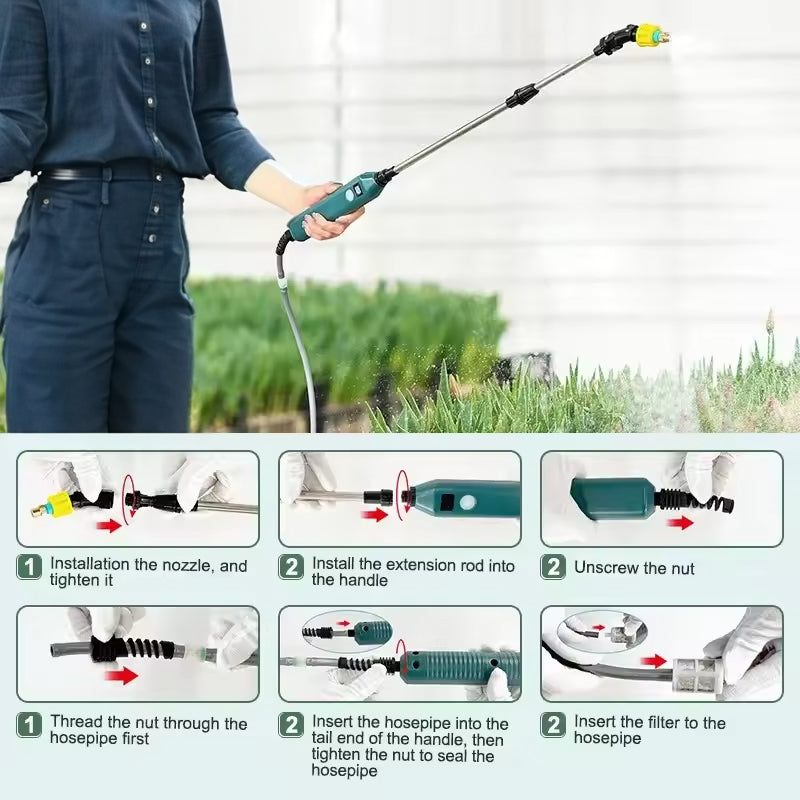 2400mAh Portable Electric Sprayer. 3 Nozzles, High - Pressure, for Garden Plant Watering - Korvel