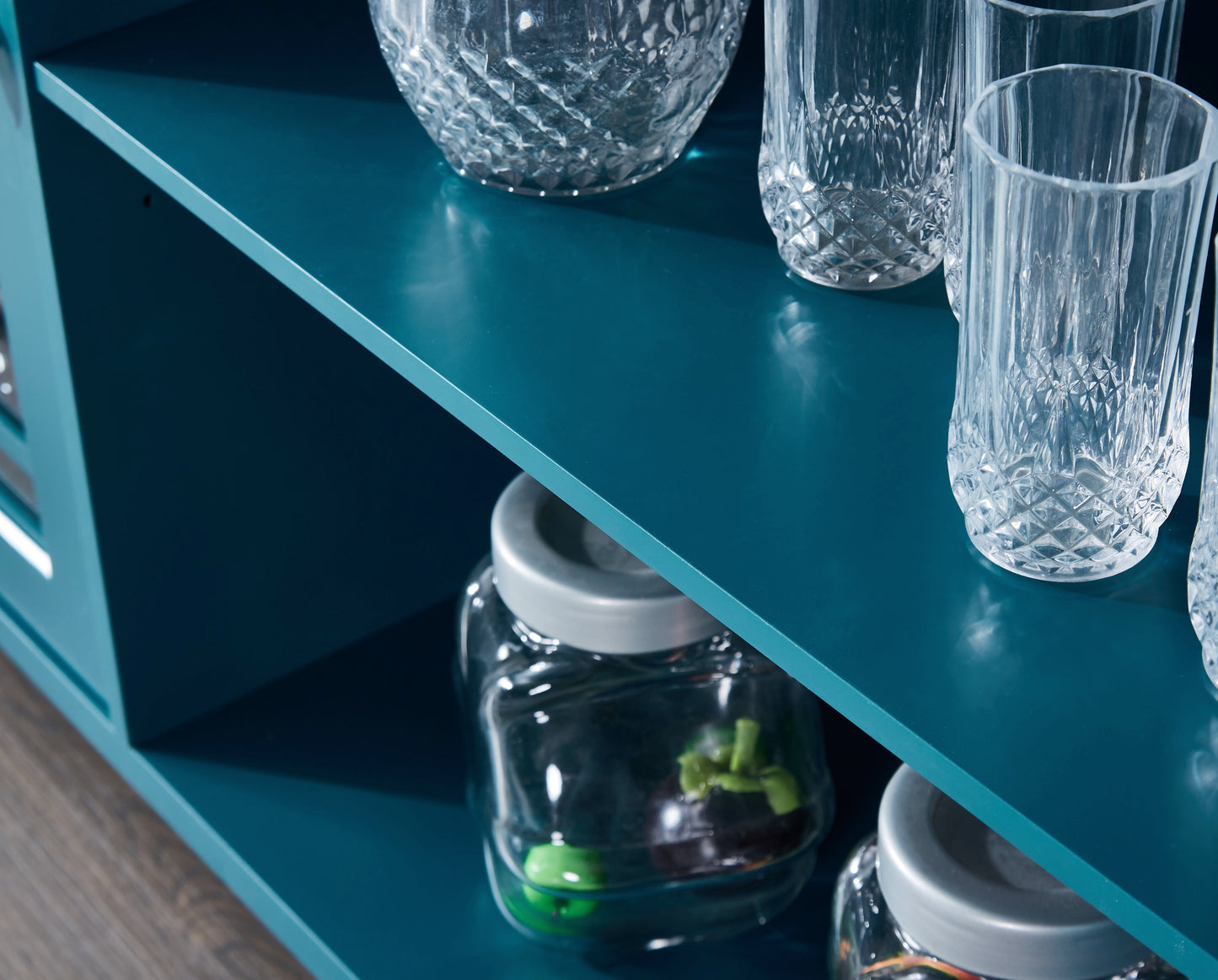 60" Teal Blue Sideboard Buffet Table & Storage Cabinet
