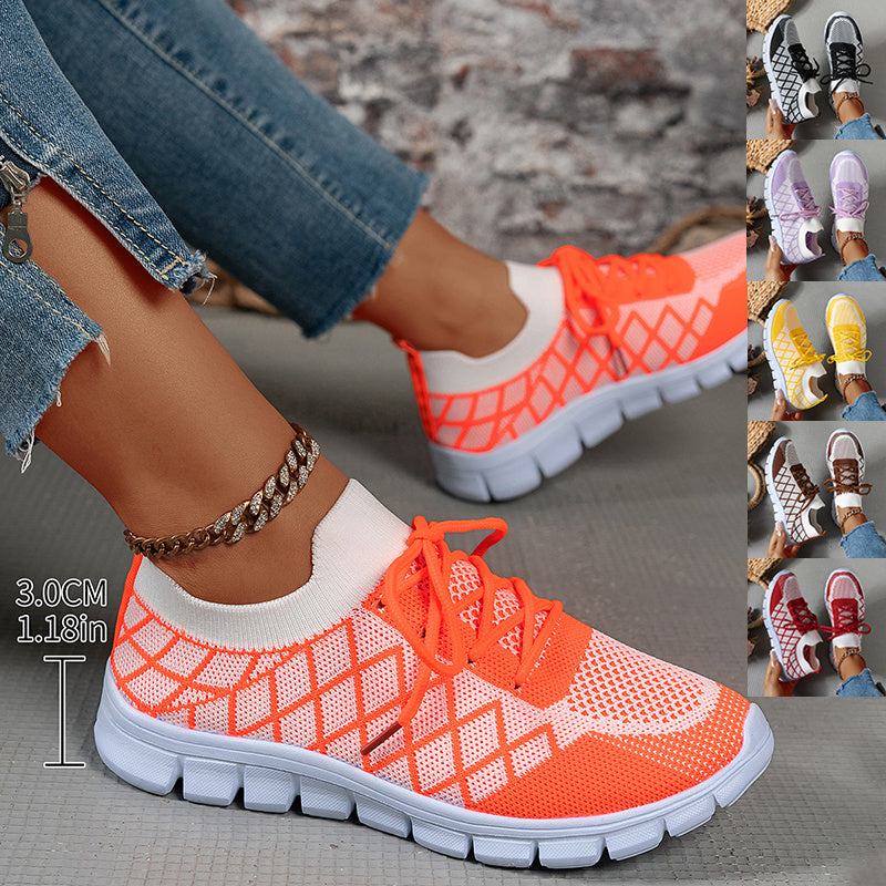Baskets à lacets en Flyknit à carreaux colorblock pour femmes
