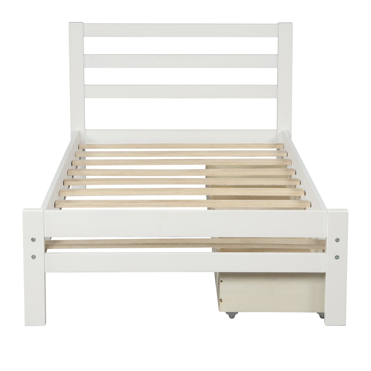 Wood platform bed with two drawers twin (white) - Korvel