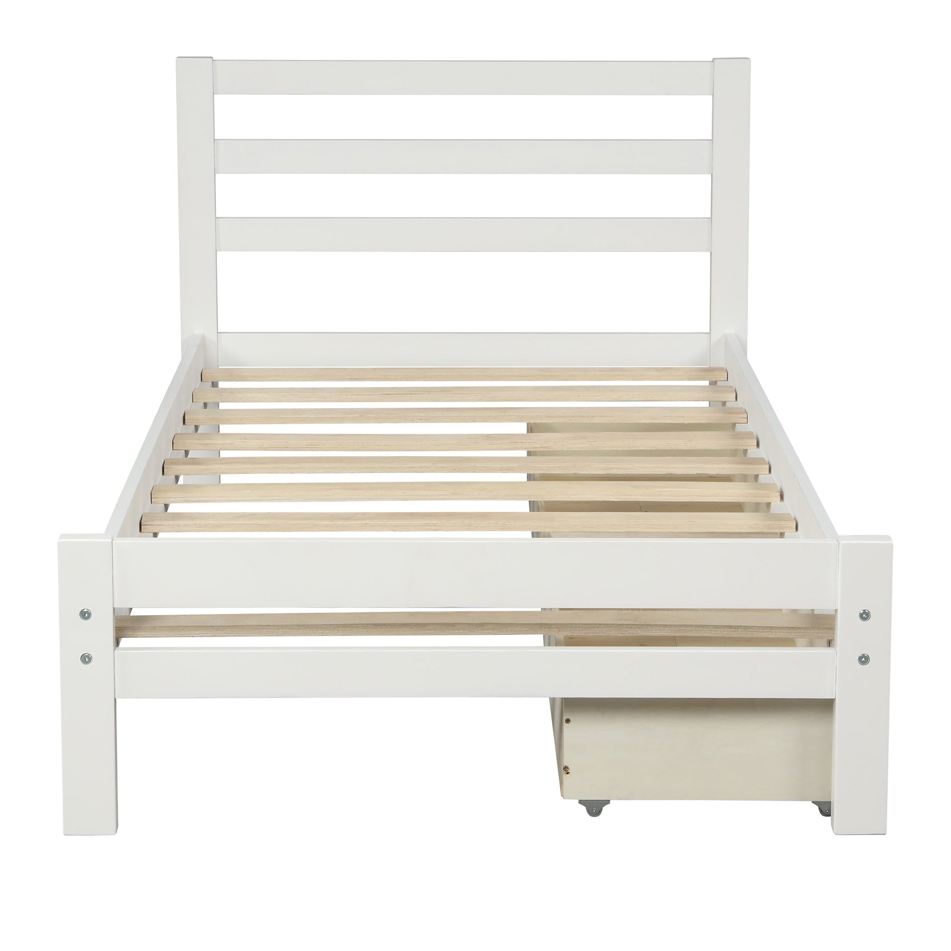 Wood platform bed with two drawers twin (white) - Korvel