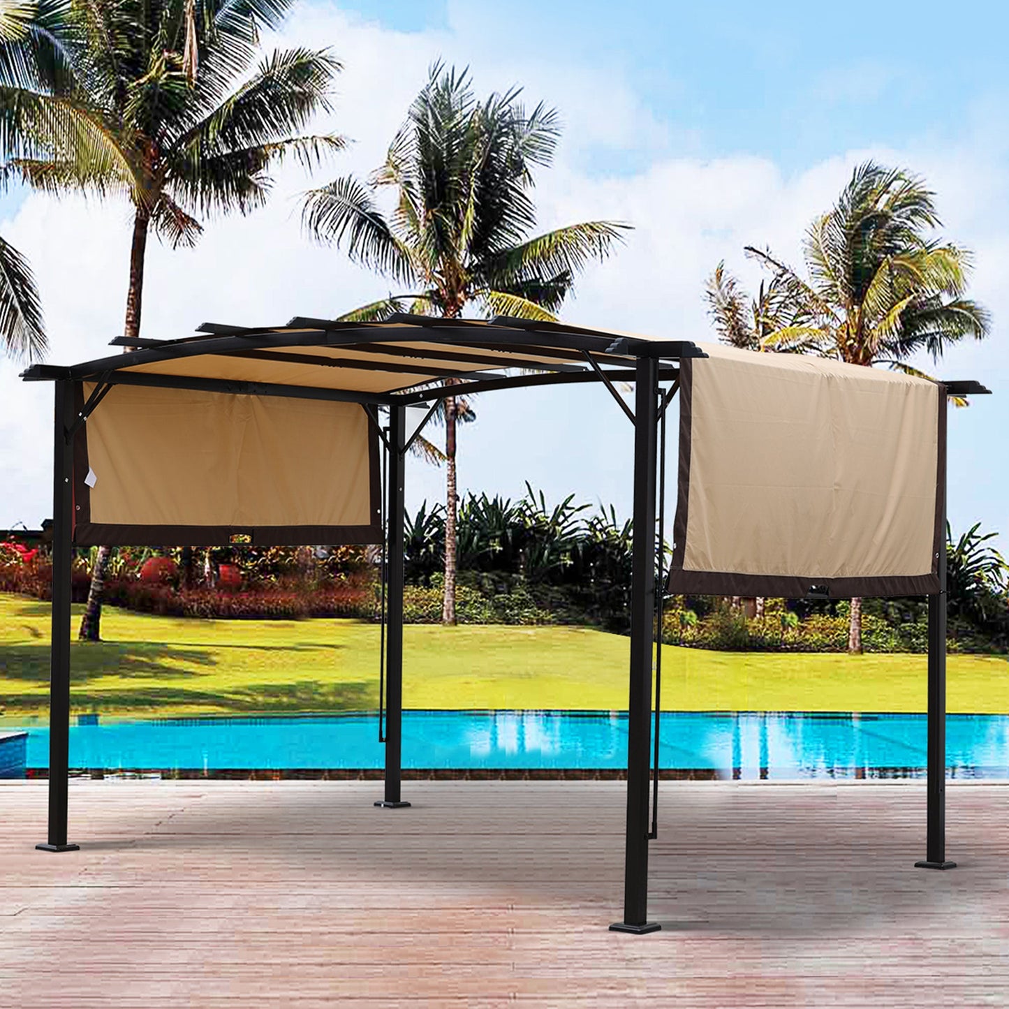 12 x 9 Ft Outdoor Pergola with Retractable Shade Canopy