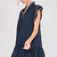 Vestido Elegante de Manga Rizada Talla Grande en Azul Marino