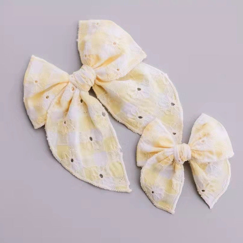 Children's Headwear Girl Plaid Cotton Embroidery Bow Hairpin Big Swallowtail Hairpin - Korvel