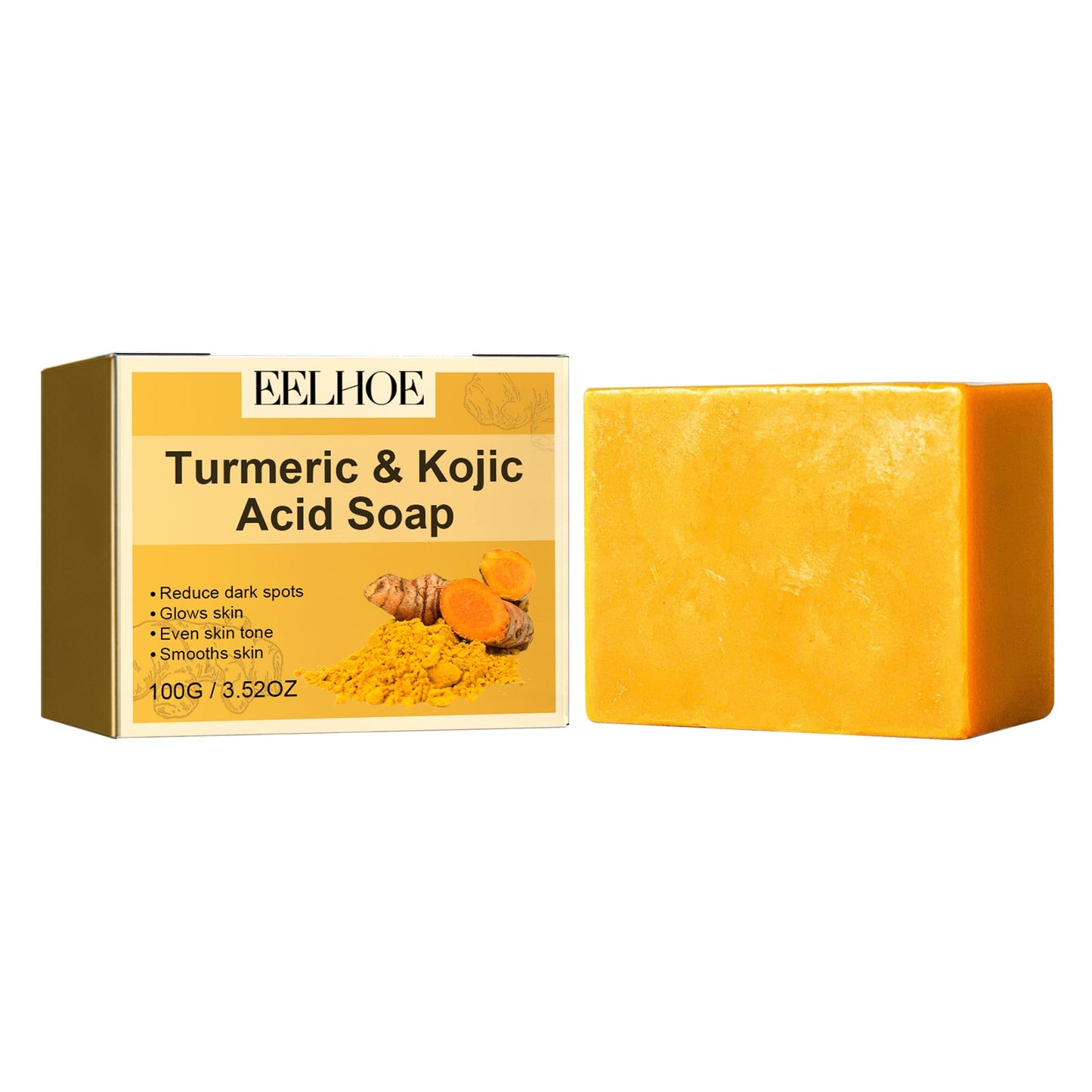 Turmeric & Kojic Acid Soap, Gently Clean Face Fade Spots Brighten Skin Tone Moisturize And Moisturize Even Skin Tone - Korvel