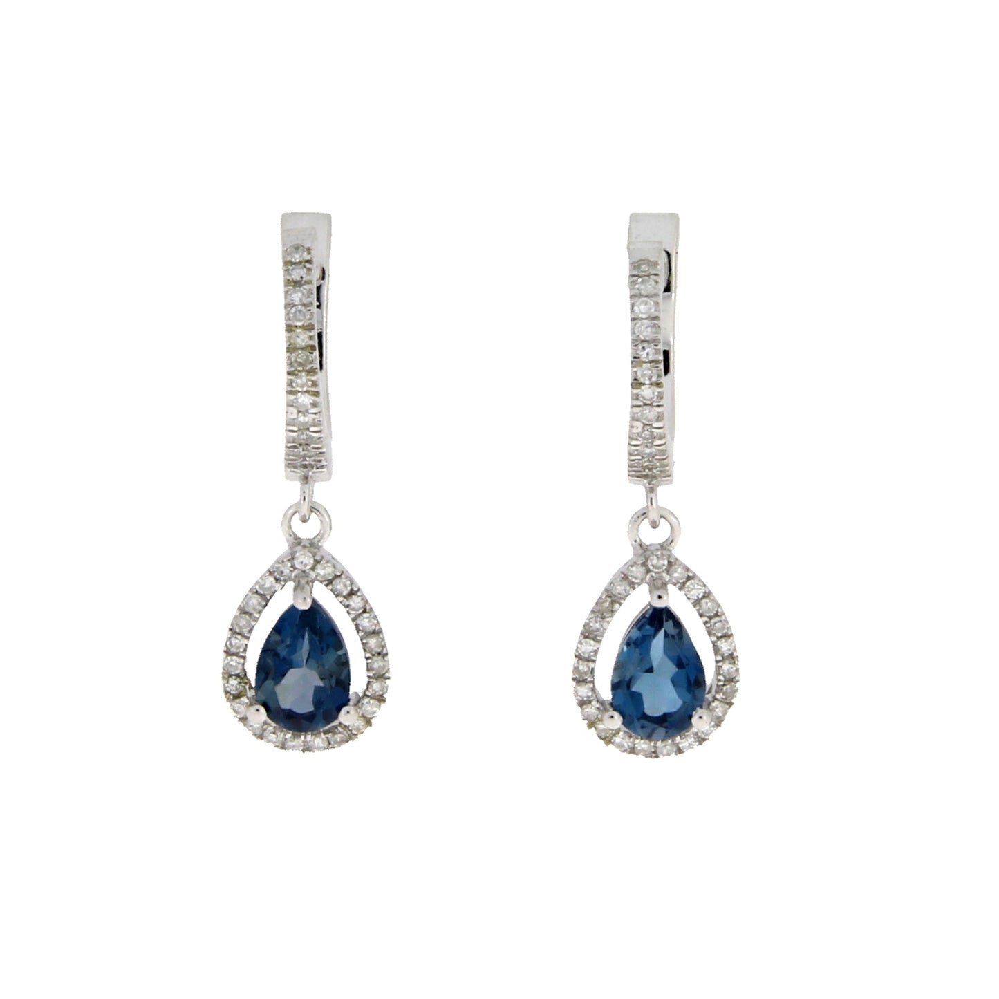 Boucles d'oreilles pendantes en topaze bleue de Londres de 0,88 ct en or blanc 14KT