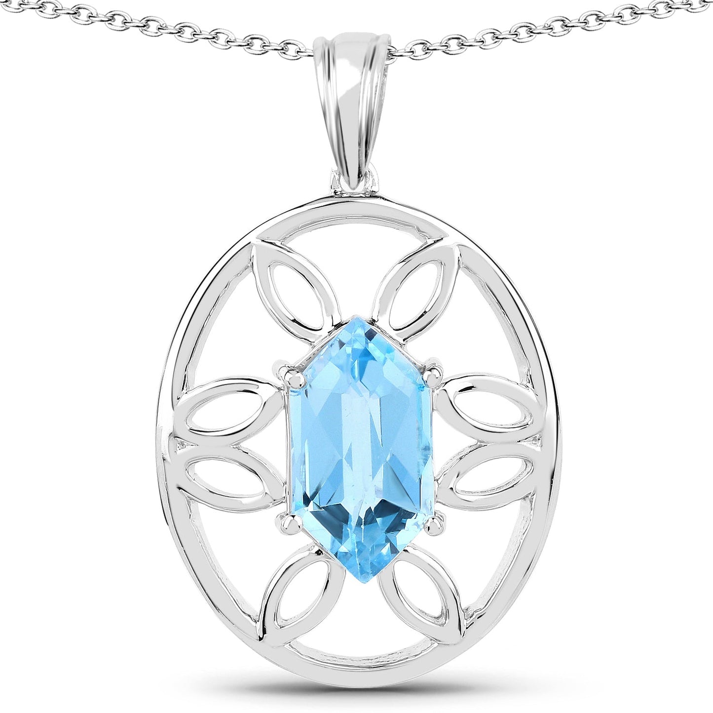 6.17 Carat Genuine Swiss Blue Topaz Pendant in Sterling Silver