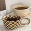 A 300ml ceramic retro couple checkerboard grid small capacity milk white wind mug coffee cups - Korvel