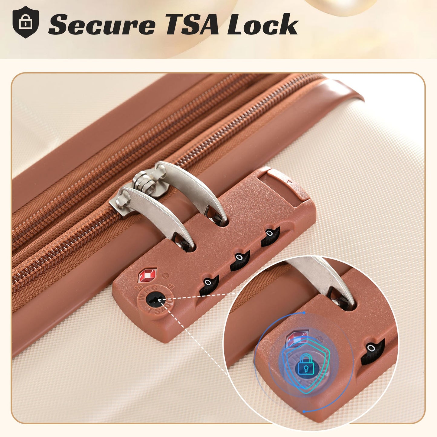 Hardshell Luggage Sets 3 Pcs Spinner Suitcase with TSA Lock Lightweight 20''24''28'' Brown white + ABS - Korvel