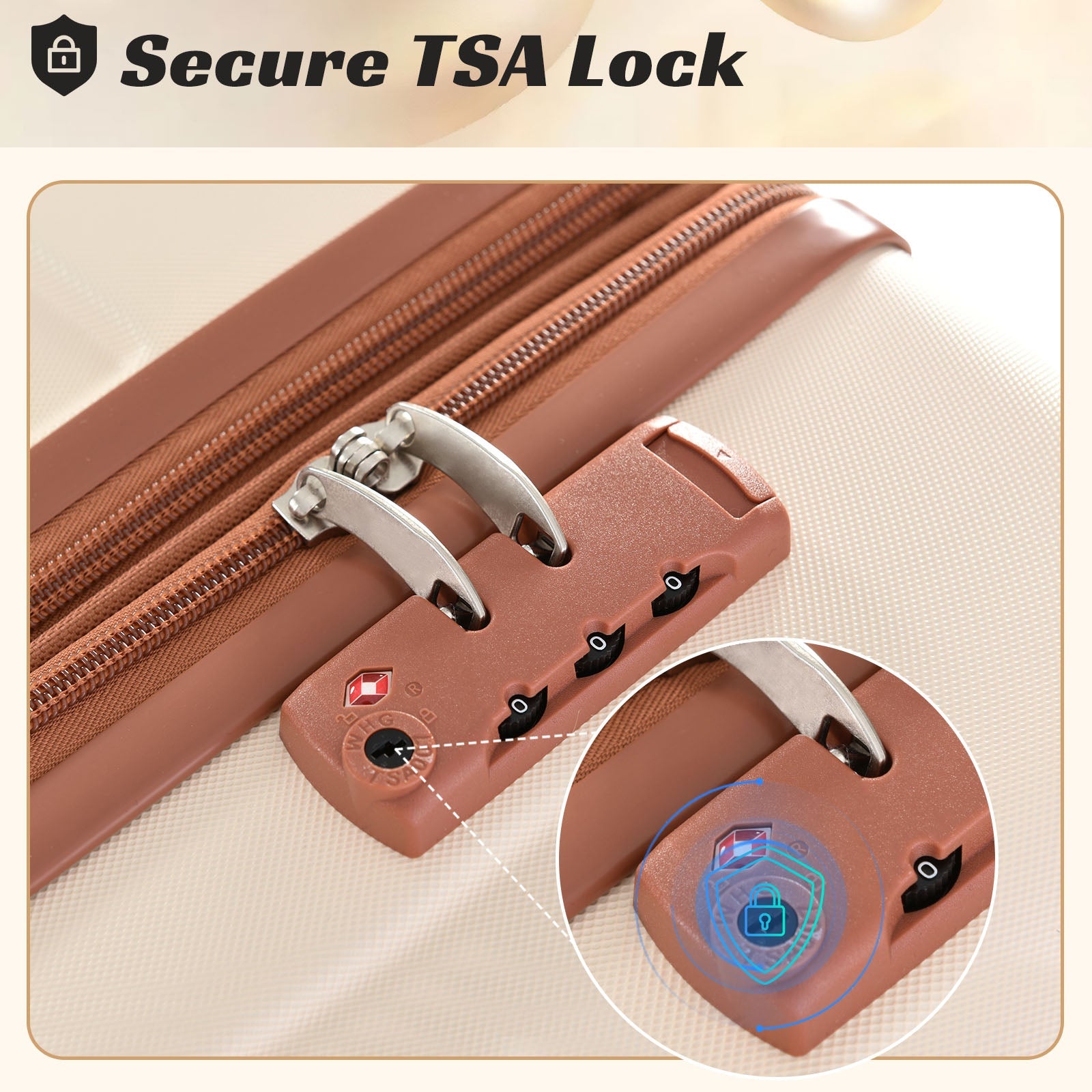 Hardshell Luggage Sets 3 Pcs Spinner Suitcase with TSA Lock Lightweight 20''24''28'' Brown white + ABS - Korvel