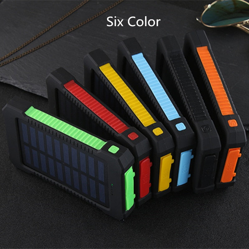 For Smartphone with LED Light Solar Power Bank Waterproof 20000mAh Charger 2 USB Ports External Charger Powerbank - Korvel