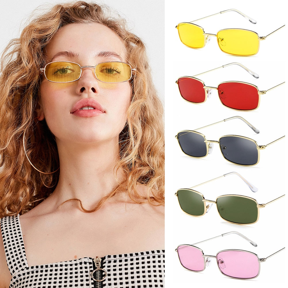 Candy Colors Metal Frame Rectangle Sunglasses Small Retro Shades UV400 Sun Glasses for Men Women Driving Eyewear Summer Goggles - Korvel