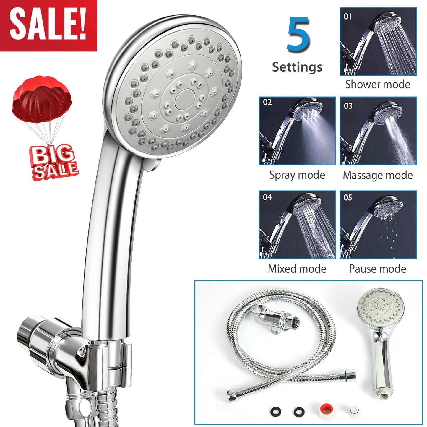 Cabezal de Ducha de Mano iMounTEK con 5 Configuraciones de Rocío