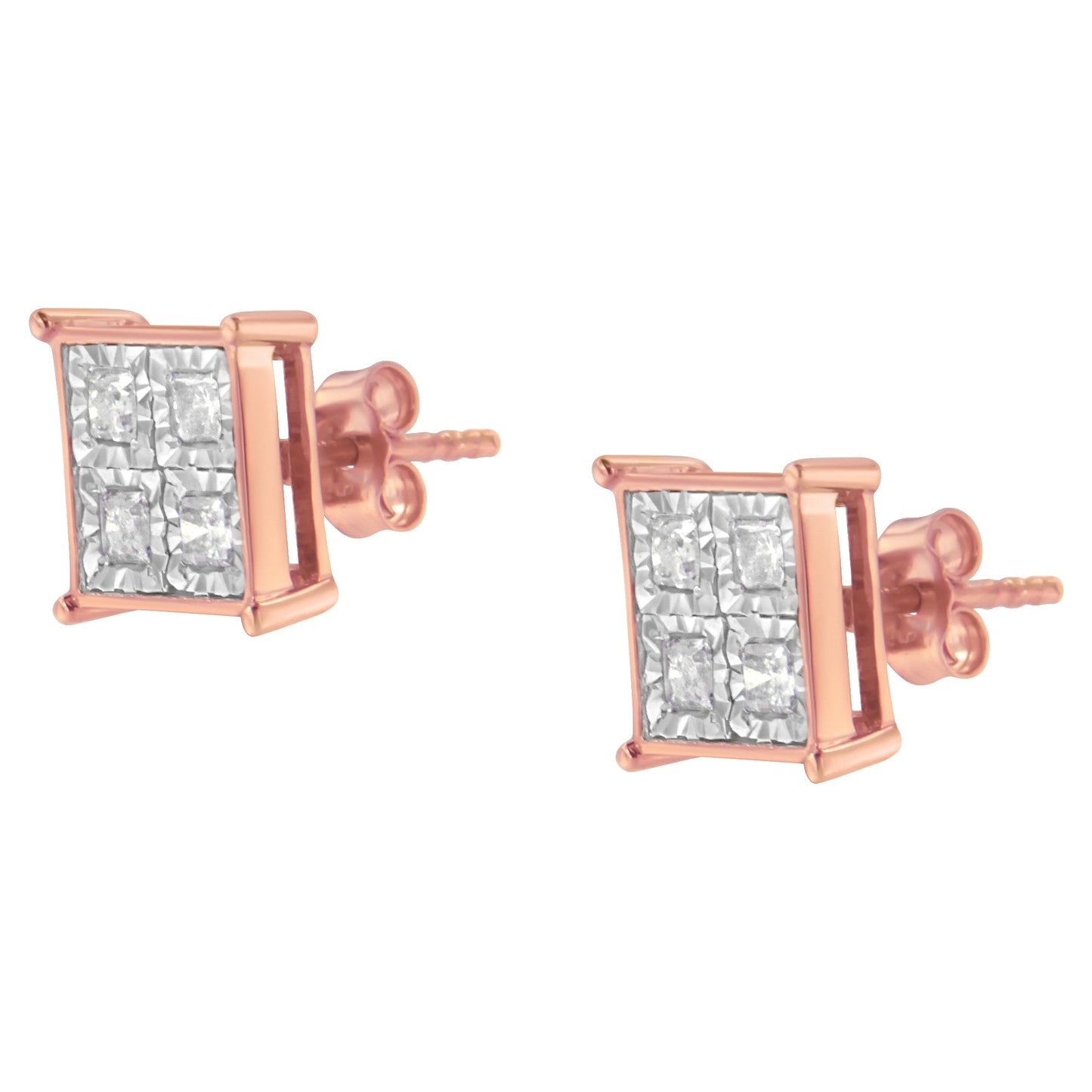 Pendientes de Stud de Compuesto de Diamante de Plata Esterlina Bañada en Oro Rosa
