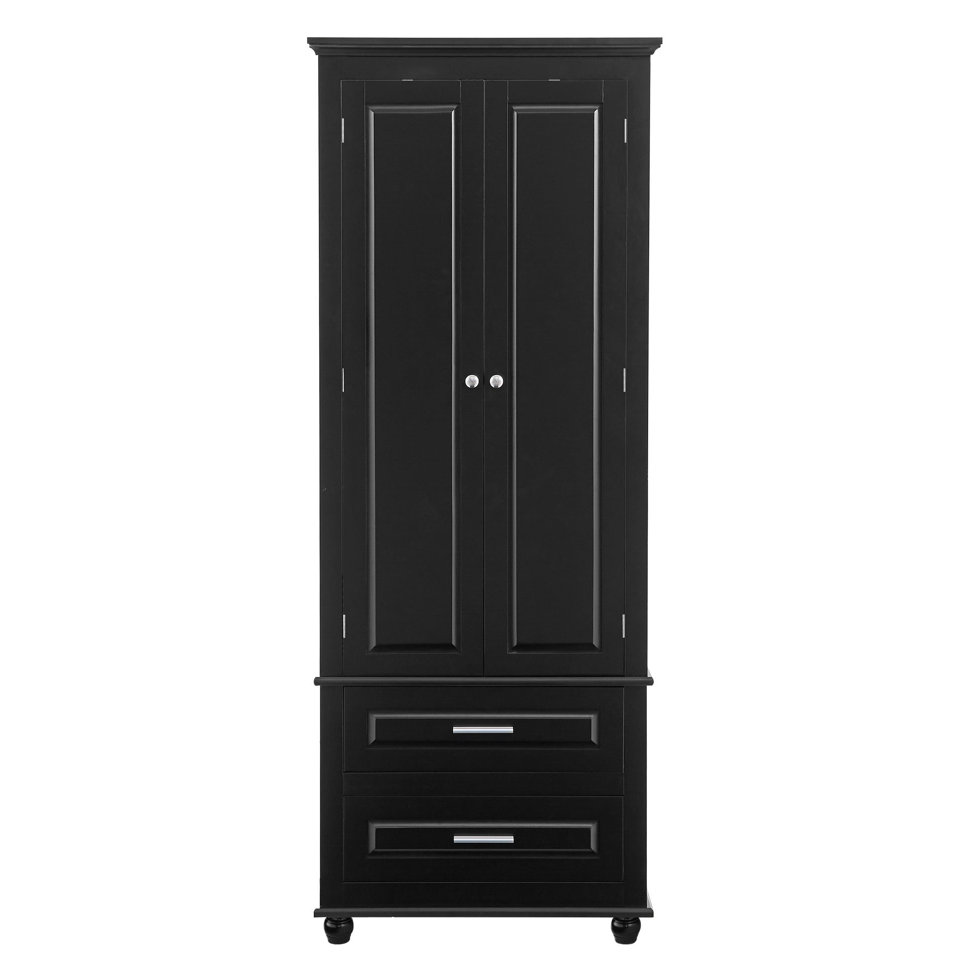 Tall Storage Cabinet with Two Drawers for Bathroom/Office, Black - Korvel