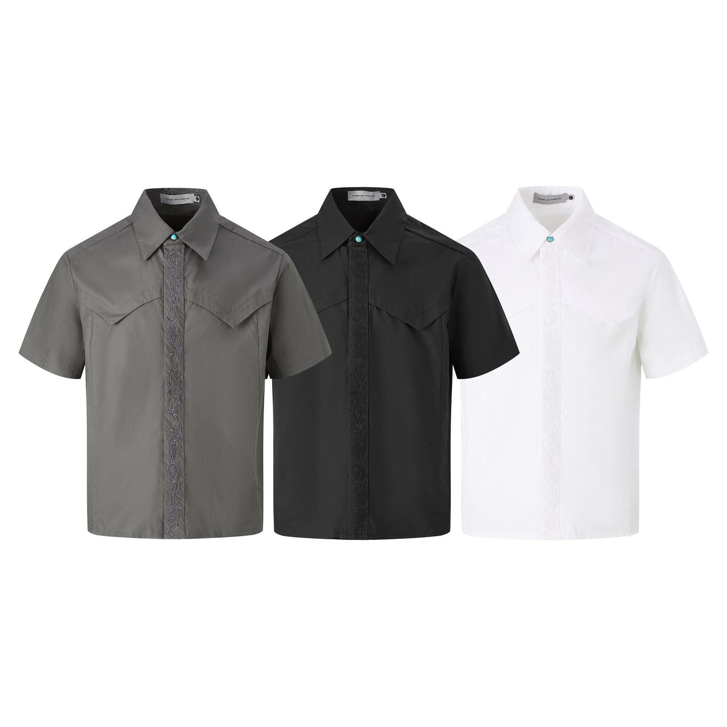 Men's Loose Fit Embroidered Short Sleeved Shirt