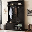 Hall tree with roof rack and storage platform, corridor shoe cabinet with sliding door, clothes hanger with 5 hooks black - Korvel